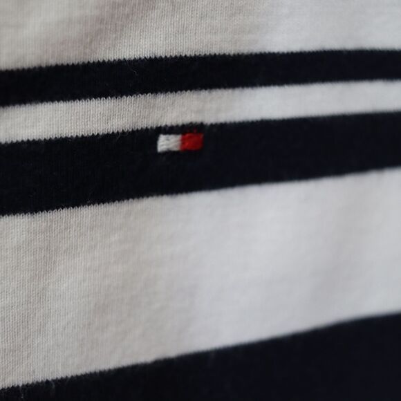 Tommy Hilfiger Striped Boat Neck Blouse Medium - Navy White Short Sleeve Top - Picture 5 of 8